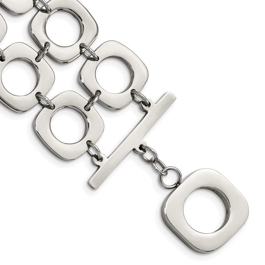 8 Inch Stainless Steel Polished Double Row Square 8In Toggle Bracelet