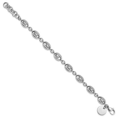 8 Inch Stainless Steel Polished & Satin Oval Moveable Ball Bracelet