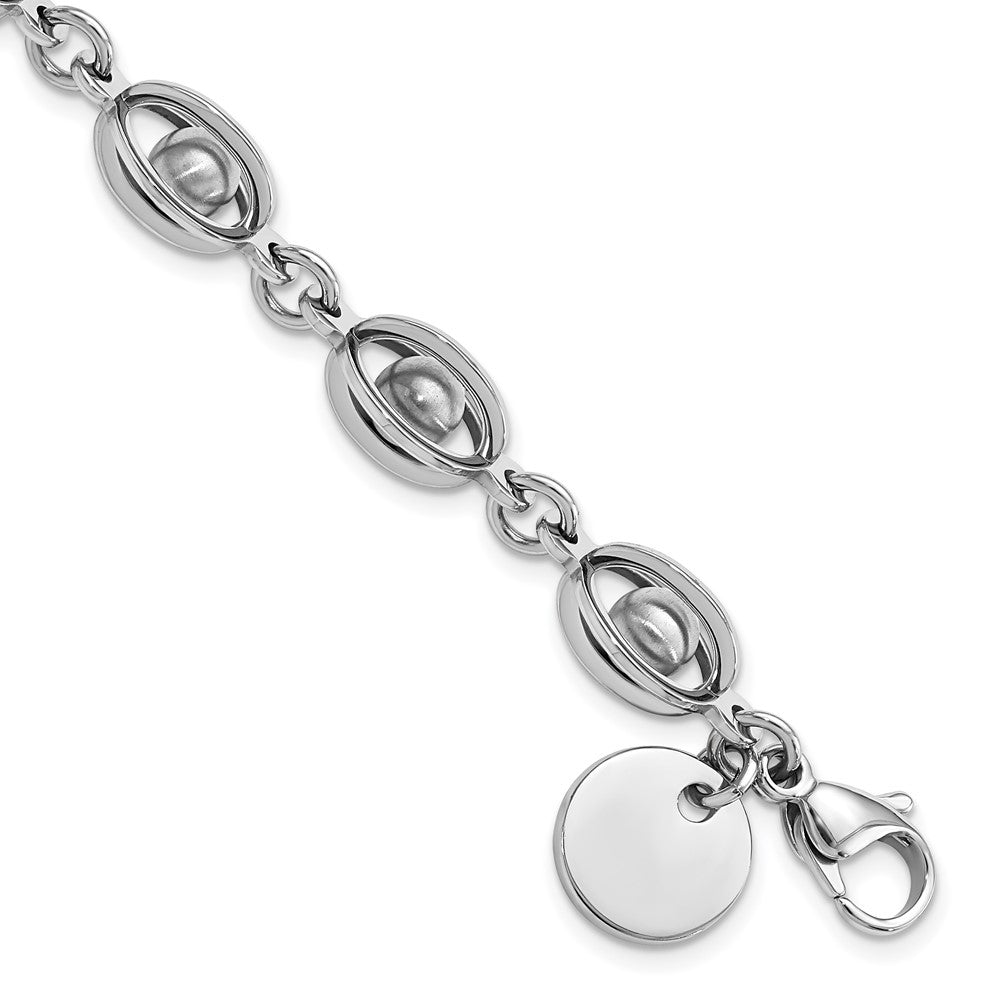 8 Inch Stainless Steel Polished & Satin Oval Moveable Ball Bracelet