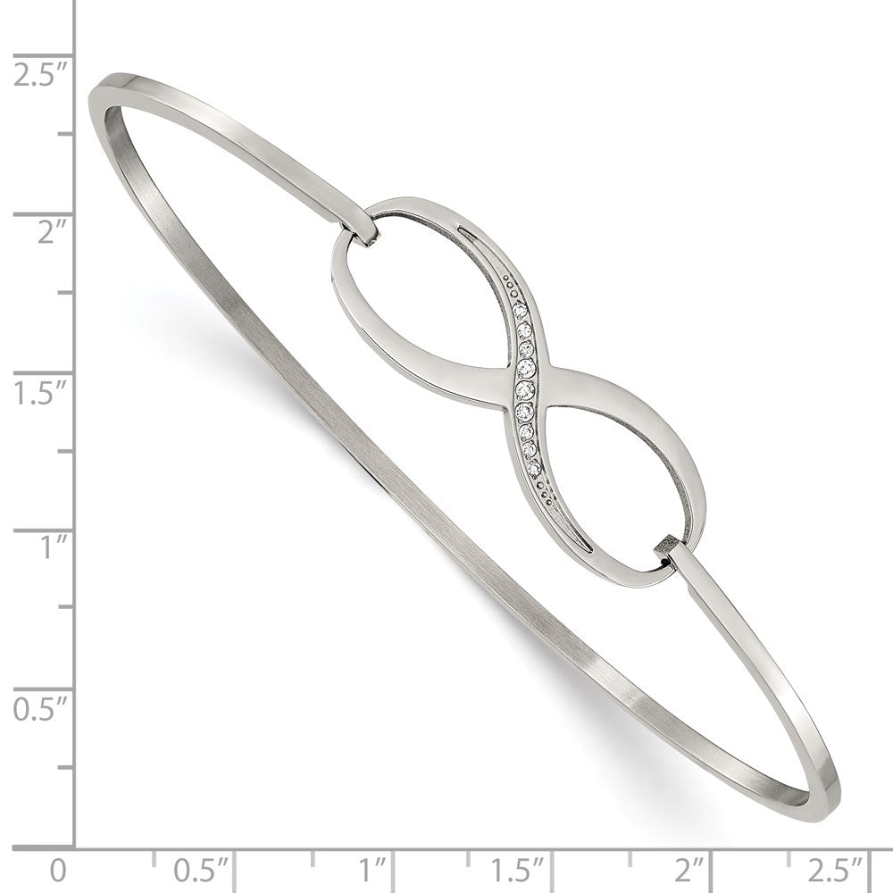 Stainless Steel Chisel Polished With Cz Infinity Symbol Bangle
