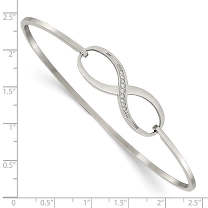Stainless Steel Chisel Polished With Cz Infinity Symbol Bangle