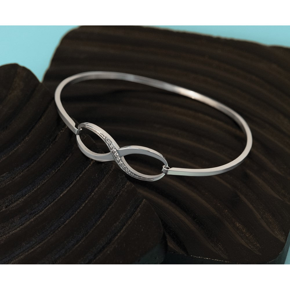 Stainless Steel Chisel Polished With Cz Infinity Symbol Bangle
