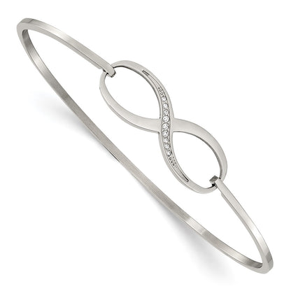 Stainless Steel Chisel Polished With Cz Infinity Symbol Bangle