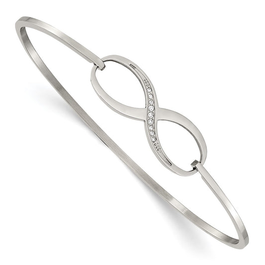 Stainless Steel Chisel Polished With Cz Infinity Symbol Bangle