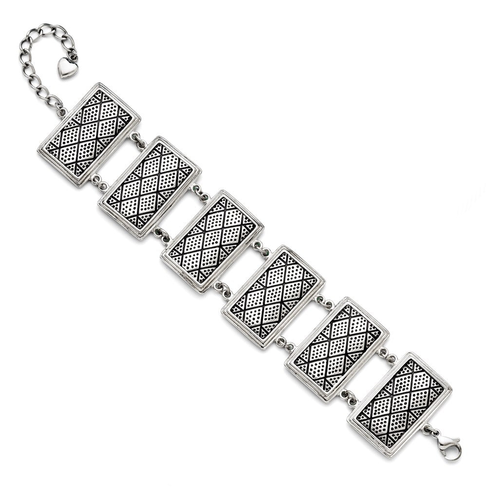 7.25 Inch Stainless Steel With 2In Extension Antiqued Bracelet