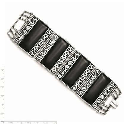 7.75 Inch Stainless Steel Black Onyx Antiqued Bracelet