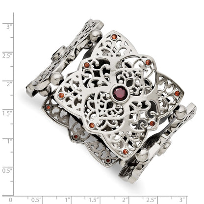 Stainless Steel Polished W/Red Cz Stretch Bracelet