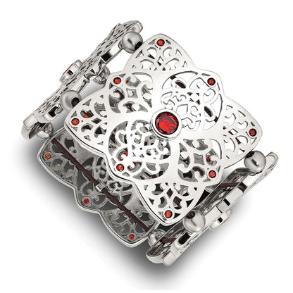 Stainless Steel Polished W/Red Cz Stretch Bracelet