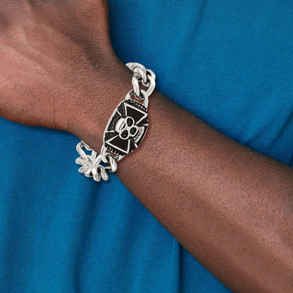 Stainless Steel Chisel Antiqued And Polished Skull 9 Inch Curb Bracelet