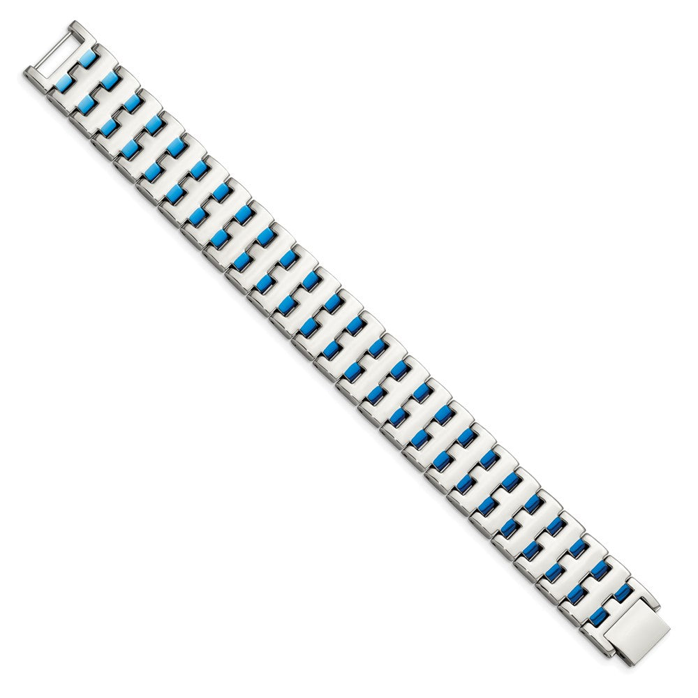Stainless Steel Chisel Polished Blue Ip-Plated 8 Inch Link Bracelet