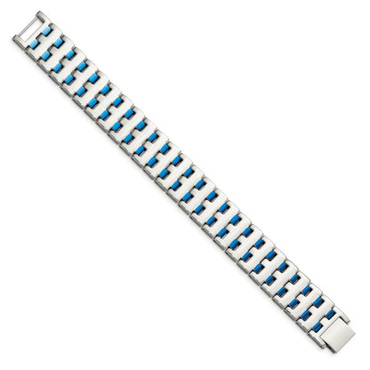 Stainless Steel Chisel Polished Blue Ip-Plated 8 Inch Link Bracelet