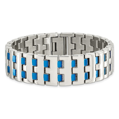 Stainless Steel Chisel Polished Blue Ip-Plated 8 Inch Link Bracelet