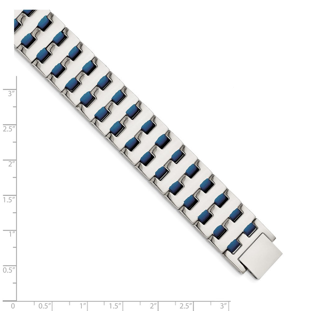 Stainless Steel Chisel Polished Blue Ip-Plated 8 Inch Link Bracelet