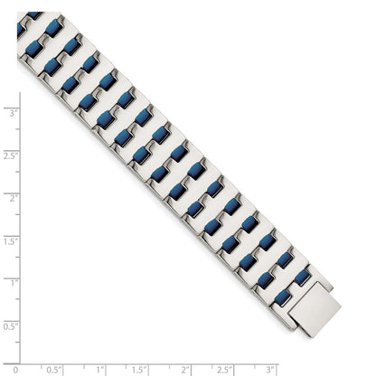 Stainless Steel Chisel Polished Blue Ip-Plated 8 Inch Link Bracelet