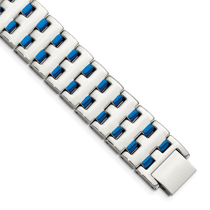 Stainless Steel Chisel Polished Blue Ip-Plated 8 Inch Link Bracelet