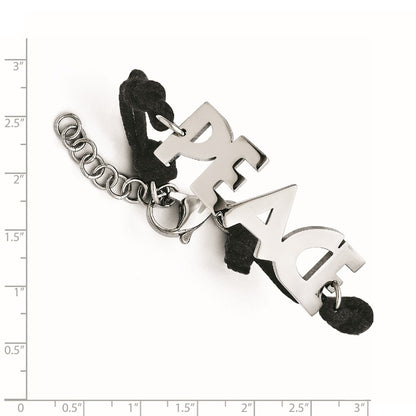 7.5 Inch Stainless Steel Polished Peace With 1.75In Ext Fabric Cord Bracelet