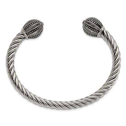 Stainless Steel Antiqued And Polished Twisted Cuff Bangle
