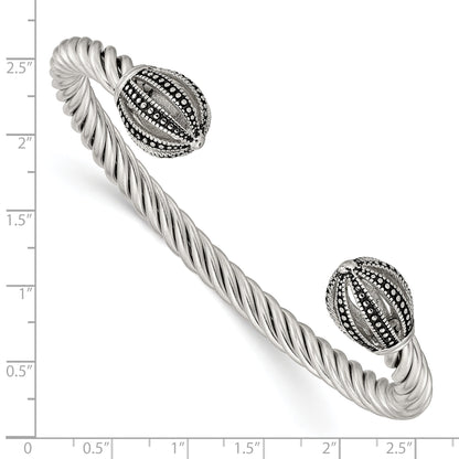 Stainless Steel Antiqued And Polished Twisted Cuff Bangle