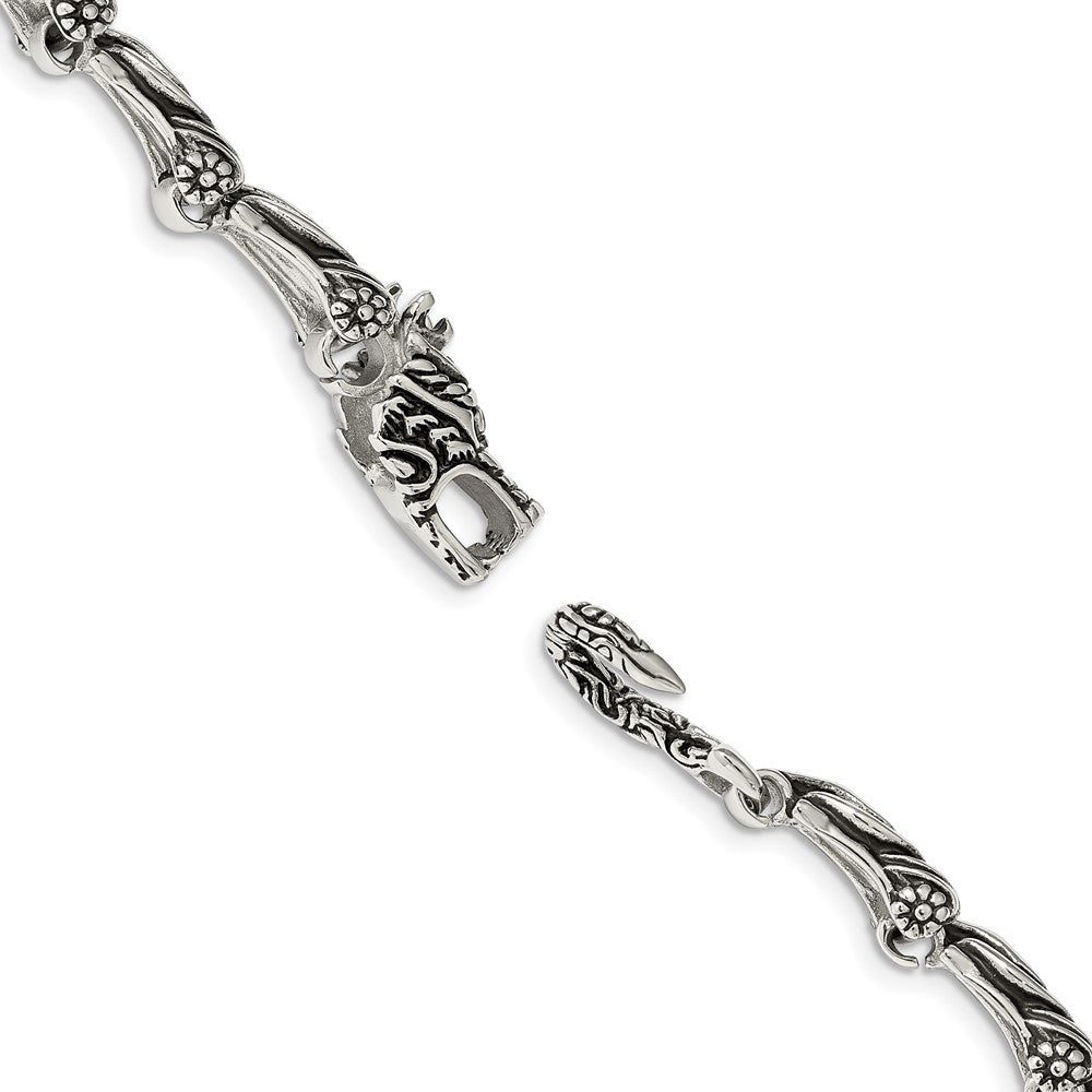 8.25 Inch Chisel Stainless Steel Antiqued And Polished Dragon 8.75 Bracelet
