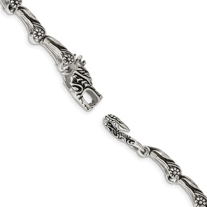 8.25 Inch Chisel Stainless Steel Antiqued And Polished Dragon 8.75 Bracelet