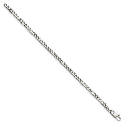 Stainless Steel Chisel Polished 4mm 8.5 Inch Figaro Bracelet