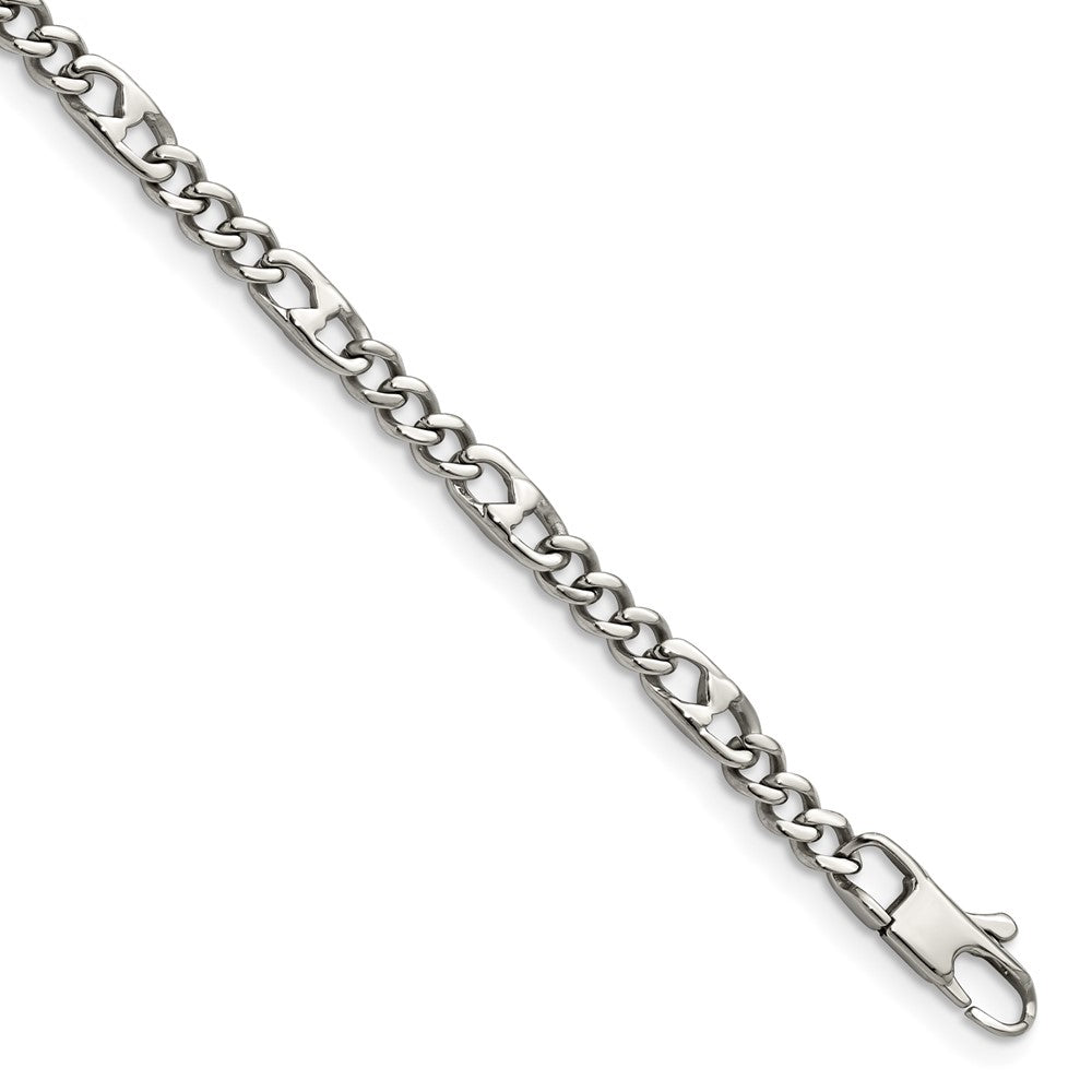 Stainless Steel Chisel Polished 4mm 8.5 Inch Figaro Bracelet
