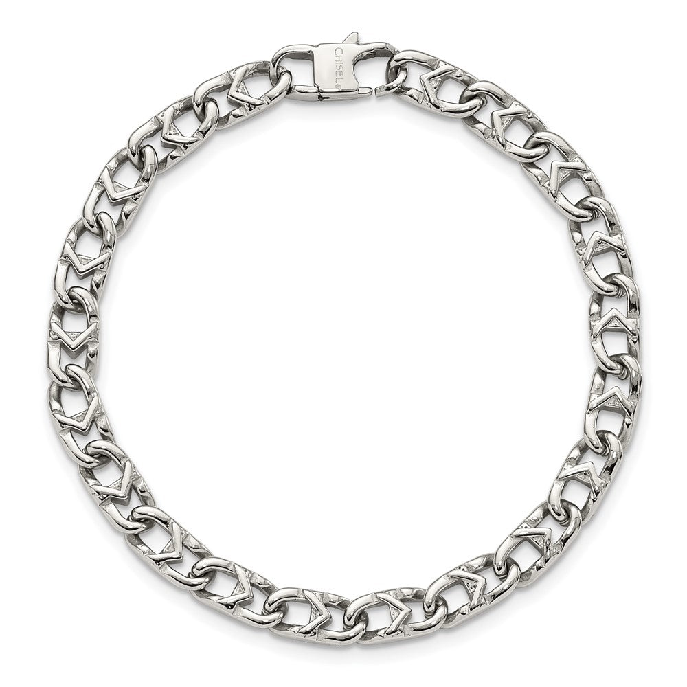 Stainless Steel Chisel Polished 6mm 8.5 Inch Fancy Link Bracelet
