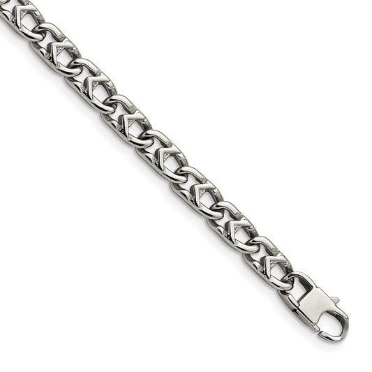 Stainless Steel Chisel Polished 6mm 8.5 Inch Fancy Link Bracelet