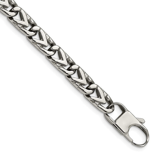 Stainless Steel Chisel Polished 8mm 8.5 Inch Fancy Link Bracelet