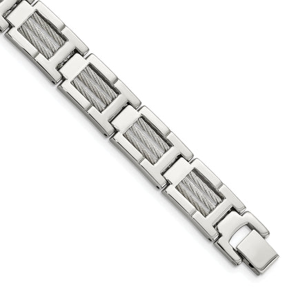 Stainless Steel Chisel Brushed And Polished With Cable Inlacy 8.5 Inch Link Bracelet