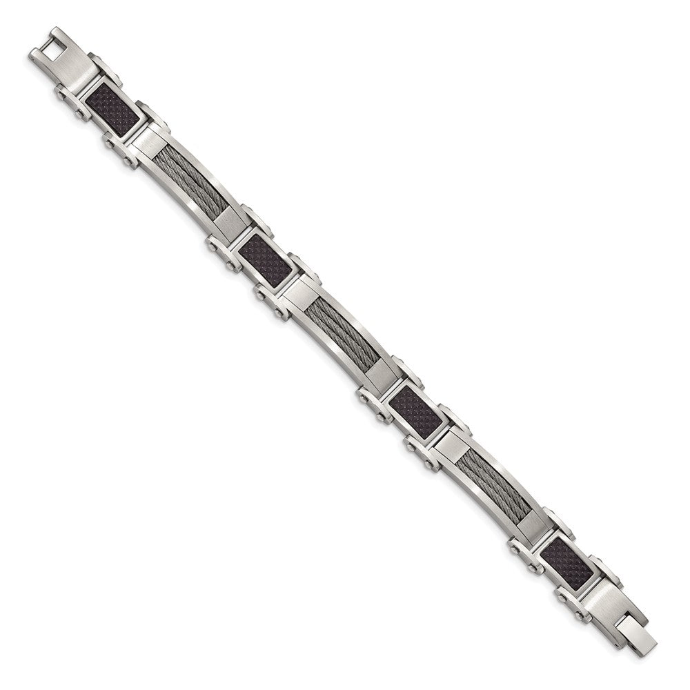 9 Inch Chisel Stainless Steel Polished With Cable And Black Carbon Fiber Inlay 8.75 Link Bracelet
