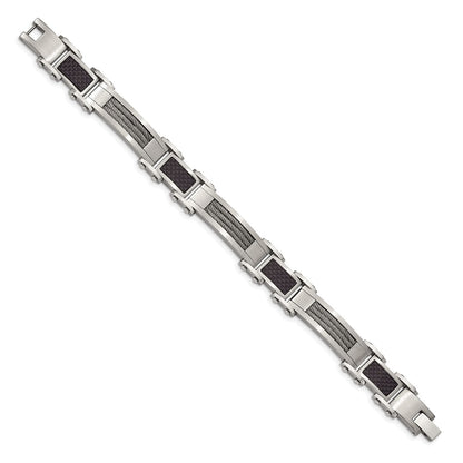 9 Inch Chisel Stainless Steel Polished With Cable And Black Carbon Fiber Inlay 8.75 Link Bracelet