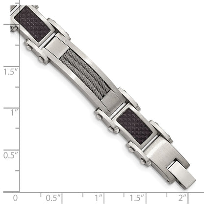 9 Inch Chisel Stainless Steel Polished With Cable And Black Carbon Fiber Inlay 8.75 Link Bracelet