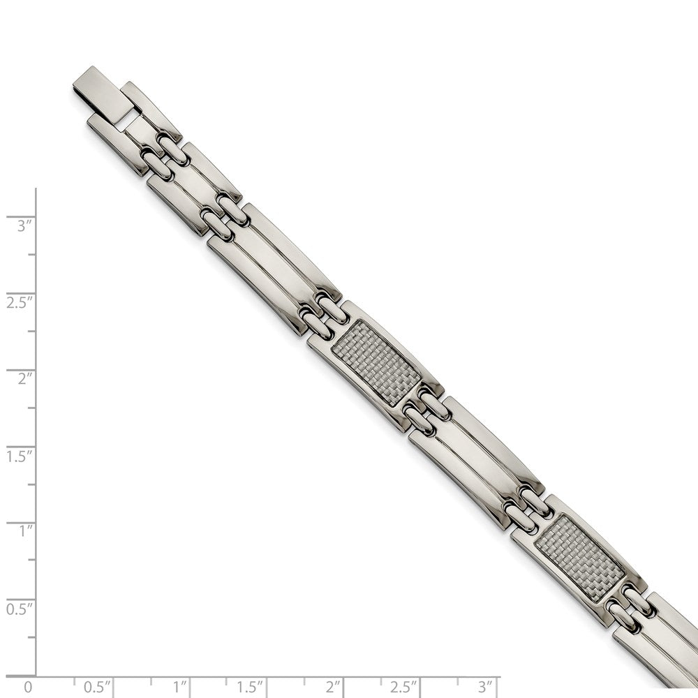 Stainless Steel Chisel Polished With Grey Carbon Fiber Inlay 8.5 Inch Link Bracelet