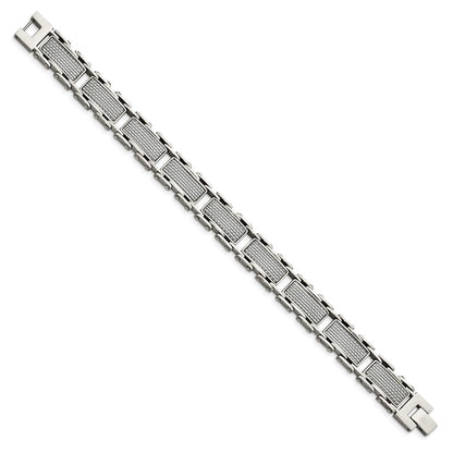 Stainless Steel Chisel Polished With Grey Carbon Fiber Inlay 8.5 Inch Link Bracelet