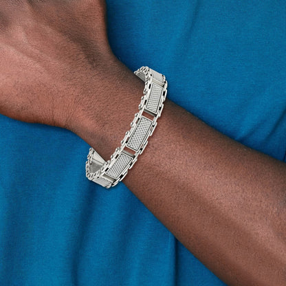 Stainless Steel Chisel Polished With Grey Carbon Fiber Inlay 8.5 Inch Link Bracelet