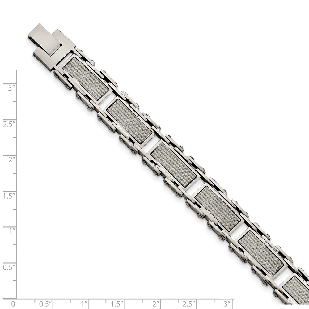 Stainless Steel Chisel Polished With Grey Carbon Fiber Inlay 8.5 Inch Link Bracelet