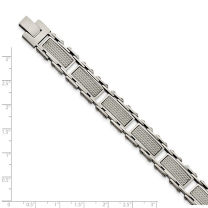 Stainless Steel Chisel Polished With Grey Carbon Fiber Inlay 8.5 Inch Link Bracelet
