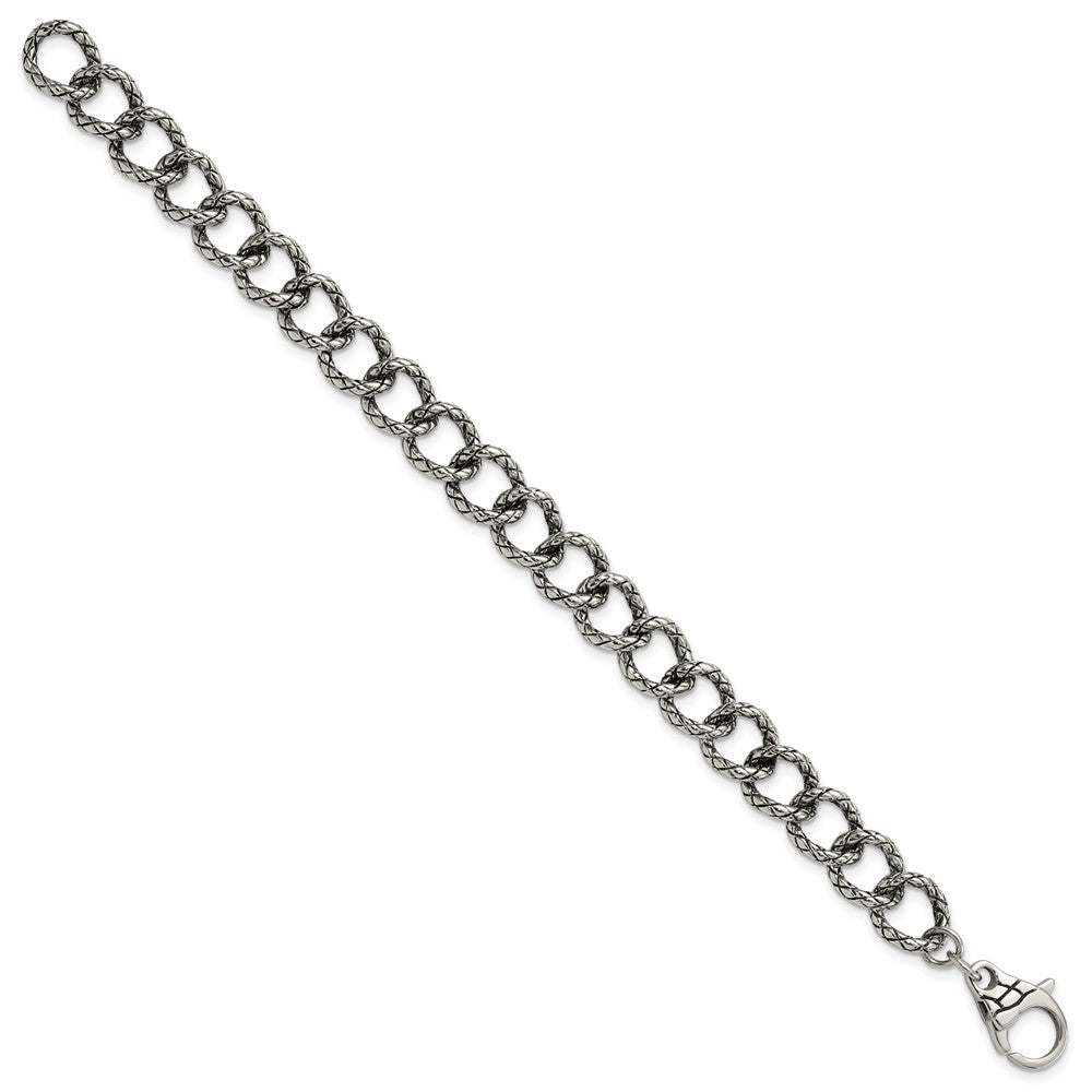 9 Inch Stainless Steel Polished & Antiqued Textured Link Bracelet