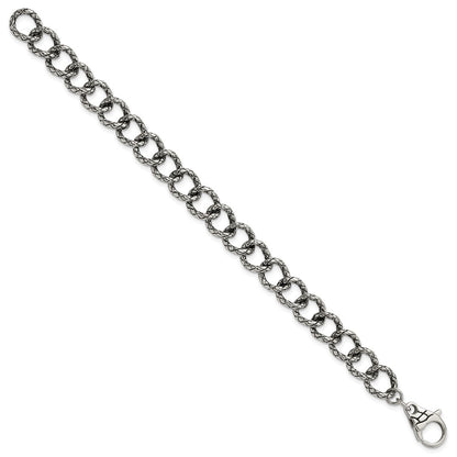9 Inch Stainless Steel Polished & Antiqued Textured Link Bracelet