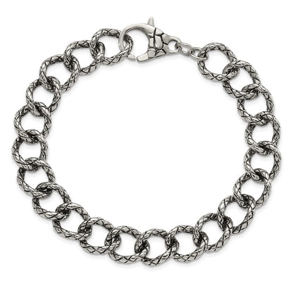 9 Inch Stainless Steel Polished & Antiqued Textured Link Bracelet