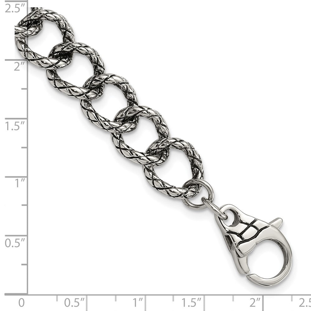 9 Inch Stainless Steel Polished & Antiqued Textured Link Bracelet