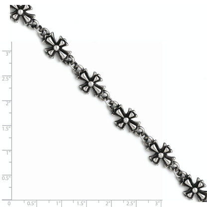 8.5 Inch Stainless Steel Antiqued Crosses Bracelet