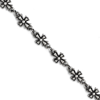 8.5 Inch Stainless Steel Antiqued Crosses Bracelet