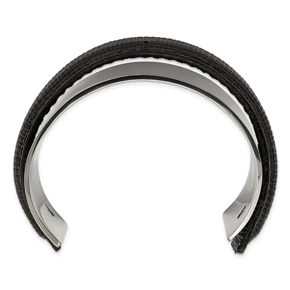 Stainless Steel Polished With Leather Cuff Bangle