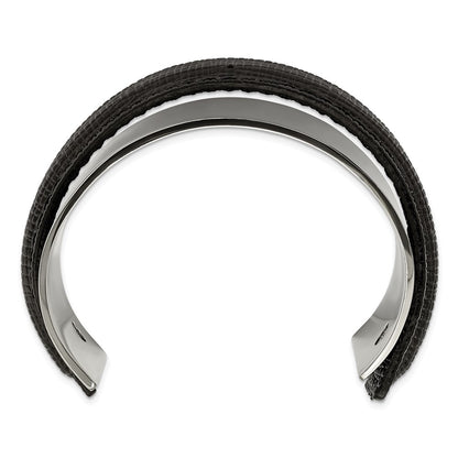 Stainless Steel Polished With Leather Cuff Bangle