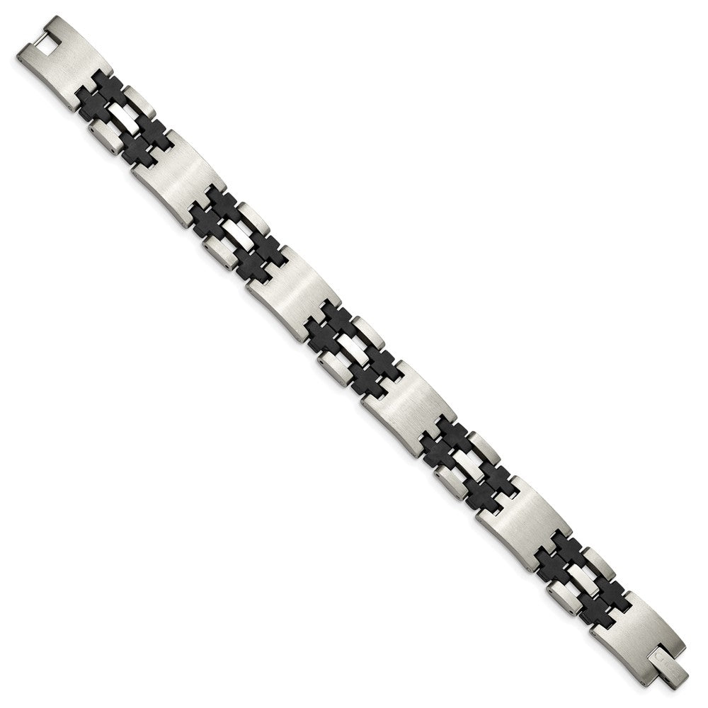 Stainless Steel Chisel Brushed And Polished With Black Rubber 8.75 Inch Link Bracelet