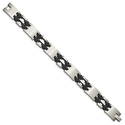 Stainless Steel Chisel Brushed And Polished With Black Rubber 8.75 Inch Link Bracelet