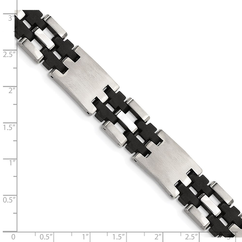 Stainless Steel Chisel Brushed And Polished With Black Rubber 8.75 Inch Link Bracelet