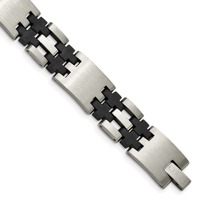 Stainless Steel Chisel Brushed And Polished With Black Rubber 8.75 Inch Link Bracelet